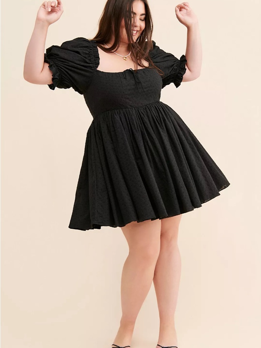 Selkie Beach Day Dress Black Puff-Sleeve Mini Dress - Women's